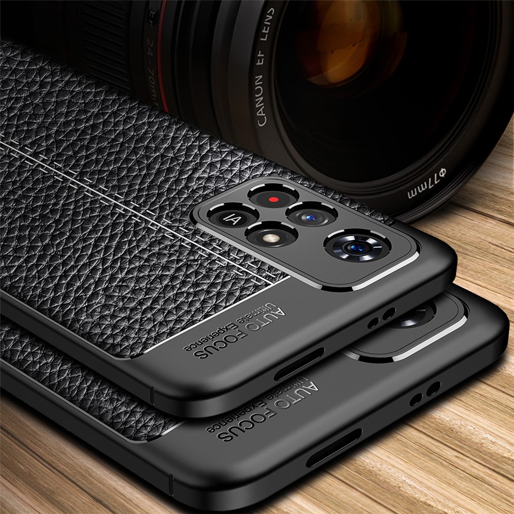 Light Slim Litchi Texture Soft Durable TPU Anti-fall Phone Case Shell for Xiaomi Redmi Note 11/Poco M4 Pro 5G - Black-6