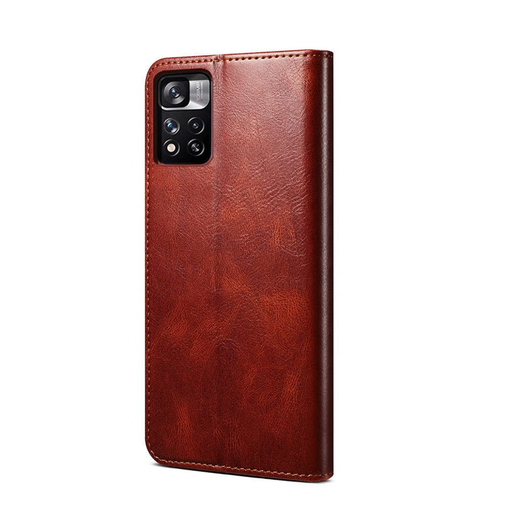 PU Leather Waxy Crazy Horse Texture Wallet Flip Shockproof Protective Phone Case with Stand for Xiaomi Redmi Note 11 / Poco M4 Pro 5G - Brown-3