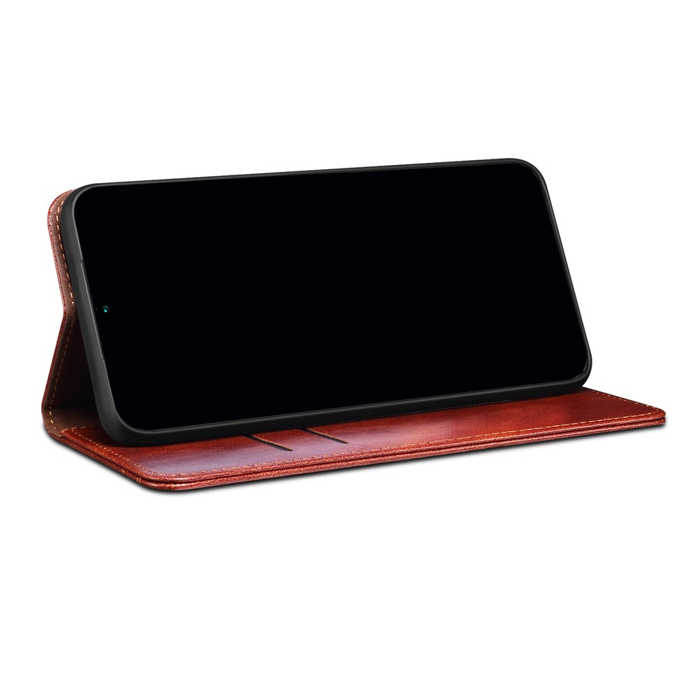 PU Leather Waxy Crazy Horse Texture Wallet Flip Shockproof Protective Phone Case with Stand for Xiaomi Redmi Note 11 / Poco M4 Pro 5G - Brown-5