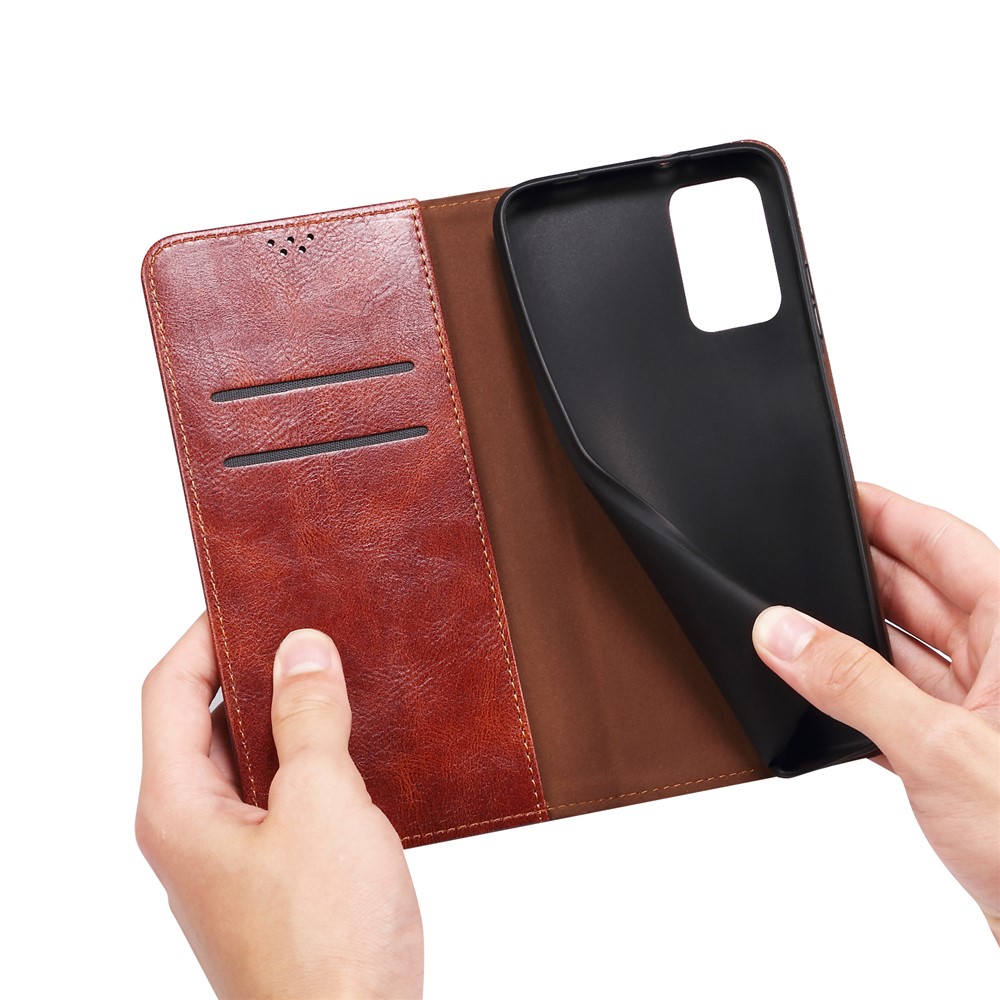 PU Leder Waxy Crazy Horse Textur Wallet Flip Schocksicheres Schutzhülle Mit Stand Für Xiaomi Redmi Note 11 5G (China) (mediatek)/redmi Note 11t 5G/Redmi Note 11s 5G - Braun