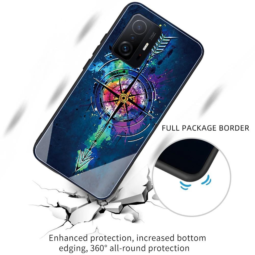 Pattern Printing Design Tempered Glass Back + Soft TPU Shockproof Protective Phone Case for Xiaomi 11T / 11T Pro - Arrow-2