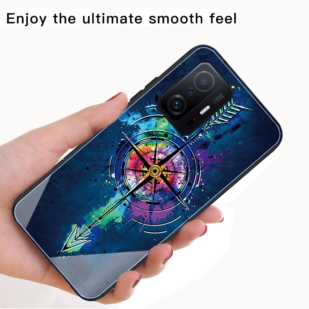 Pattern Printing Design Tempered Glass Back + Soft TPU Shockproof Protective Phone Case for Xiaomi 11T / 11T Pro - Arrow-3