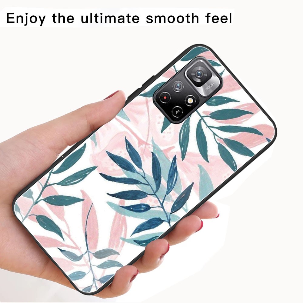 Anti-Scratch Stylish Pattern Printing Anti-Drop TPU Edges Tempered Glass Back Protective Case for Xiaomi Redmi Note 11 Pro/Note 11 Pro+ - Leaves-3