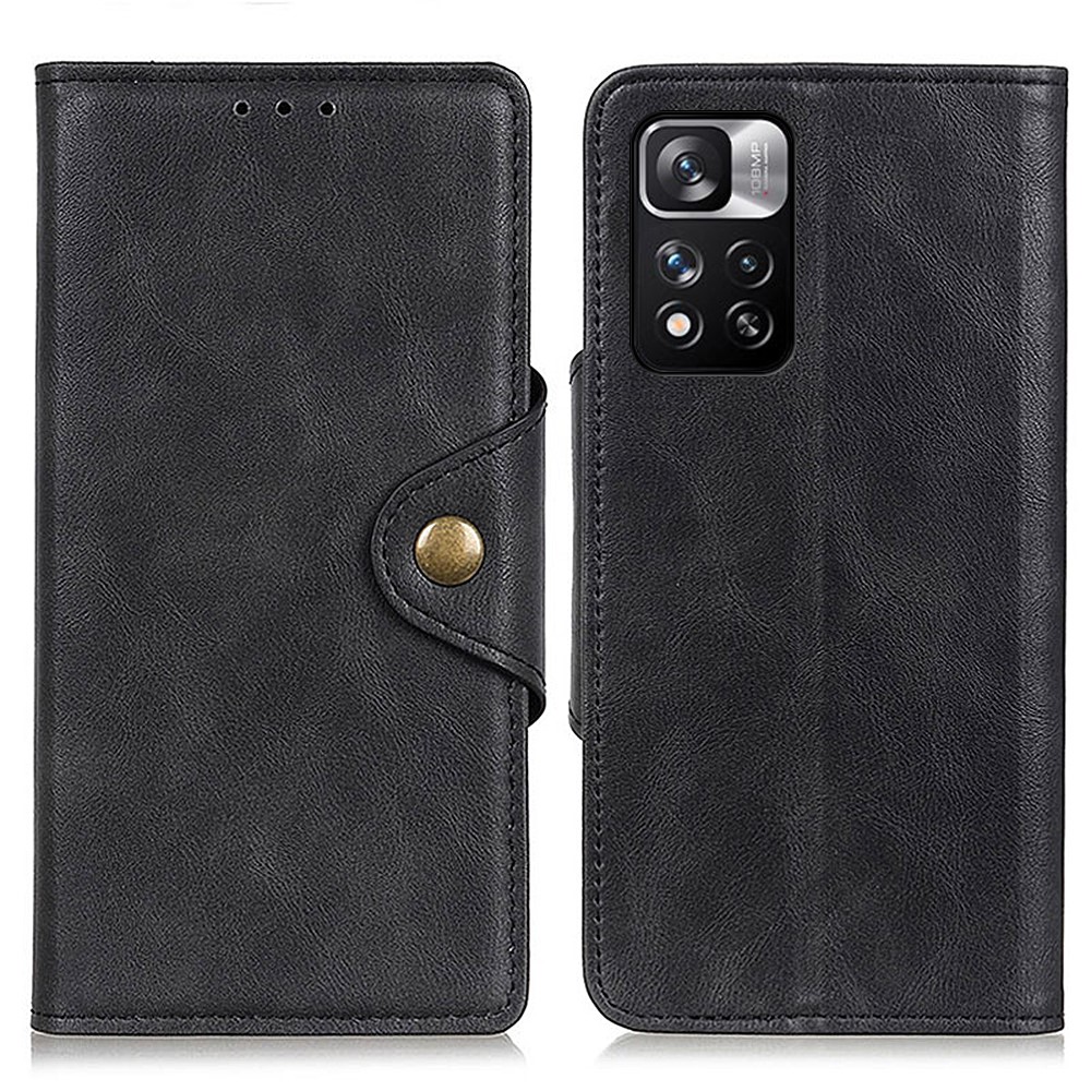 Brass Buckle Magnetic Clasp PU Leather Wallet Case TPU Shockproof Inner Shell with Stand for Xiaomi Redmi Note 11 Pro / 11 Pro+ - Black-1