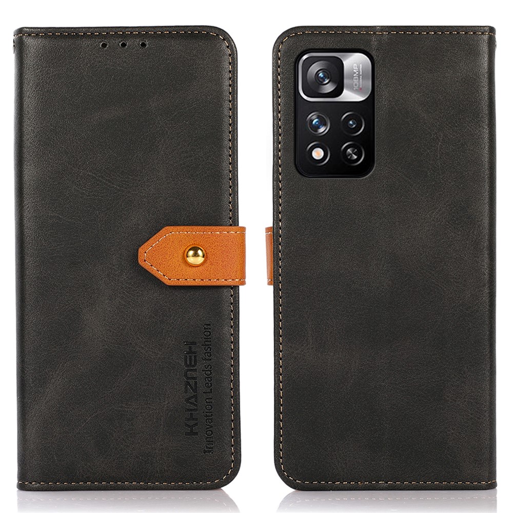 KHAZNEH Magnetic Golden Clasp PU Leather Cover Stand Wallet Flip Phone Case for Xiaomi Redmi Note 11 Pro / Note 11 Pro+ - Black-1