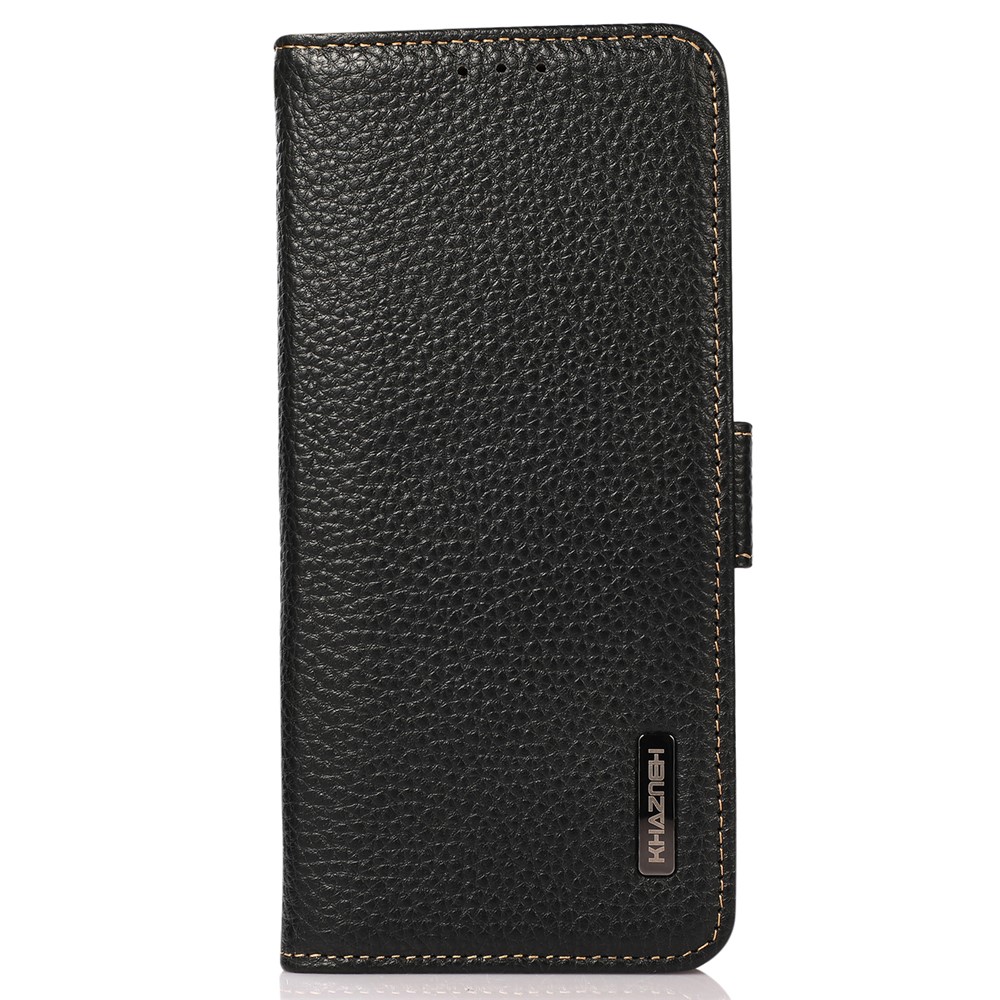KHAZNEH RFID Blocking Litchi Texture Genuine Leather Flip Case Wallet Stand Flip Protective Cover for Xiaomi Redmi Note 11 Pro / Note 11 Pro+ - Black-2