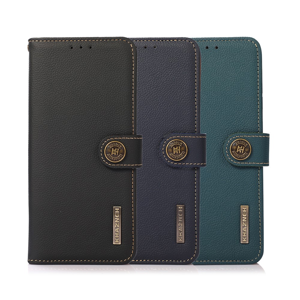 KHAZNEH RFID Top Layer Genuine Leather Magnetic RFID Blocking Wallet Case Flip Folio Stand Phone Cover for Xiaomi Redmi Note 11 Pro / Note 11 Pro+ - Black-10