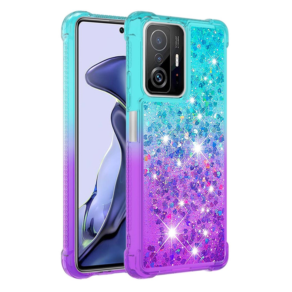 Gradient Quicksand Series Liquid Flowing Sparkle Anti-fall Anti-resistant Soft TPU Phone Case Shell for Xiaomi 11T/11T Pro - Sky Blue/Purple-1