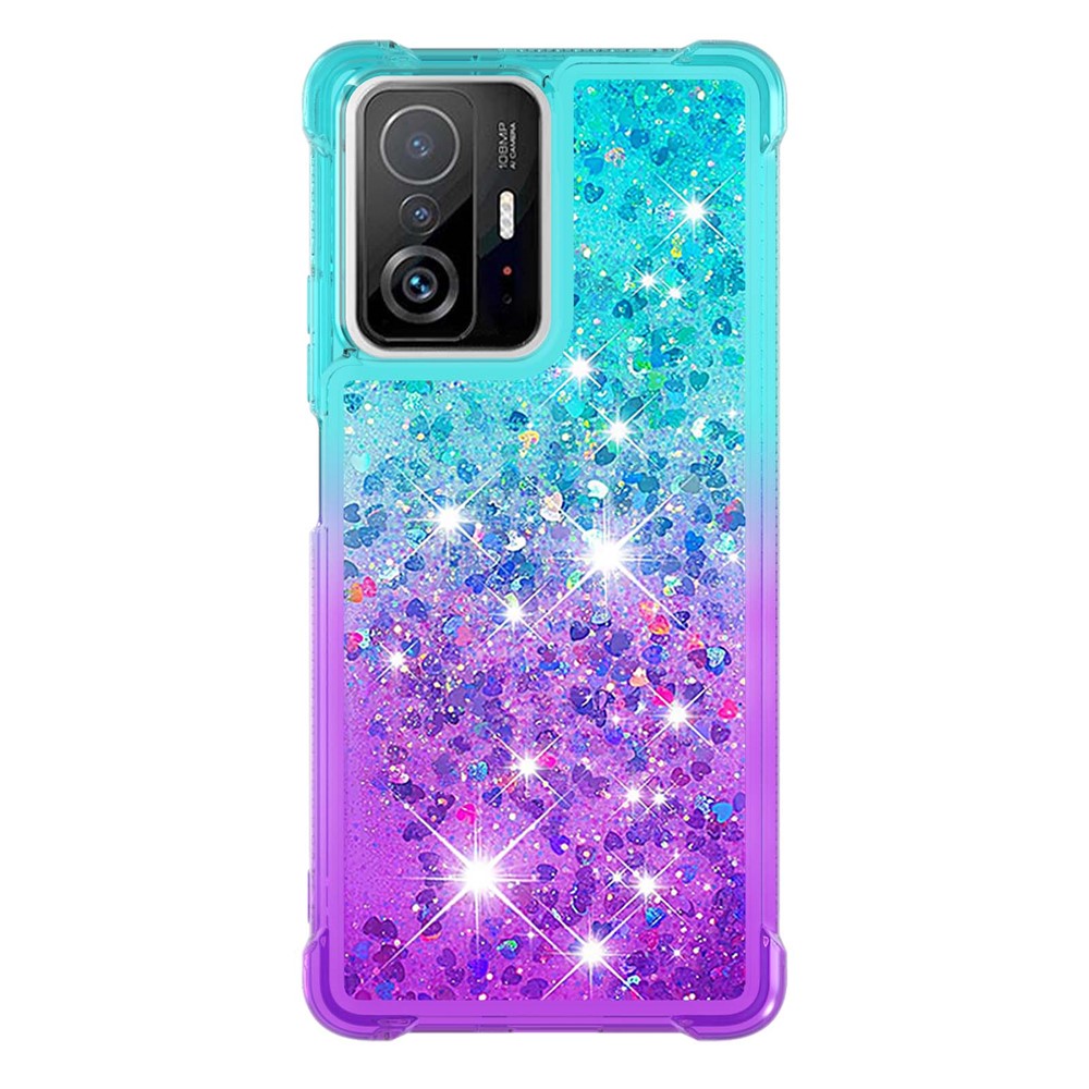 Gradient Quicksand Series Liquid Flowing Sparkle Anti-fall Anti-resistant Soft TPU Phone Case Shell for Xiaomi 11T/11T Pro - Sky Blue/Purple-2