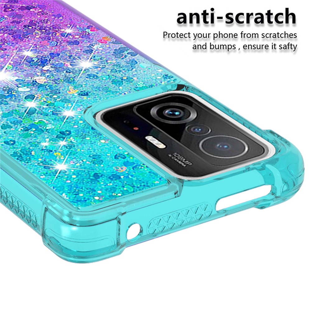 Gradient Quicksand Series Liquid Flowing Sparkle Anti-fall Anti-resistant Soft TPU Phone Case Shell for Xiaomi 11T/11T Pro - Sky Blue/Purple-3