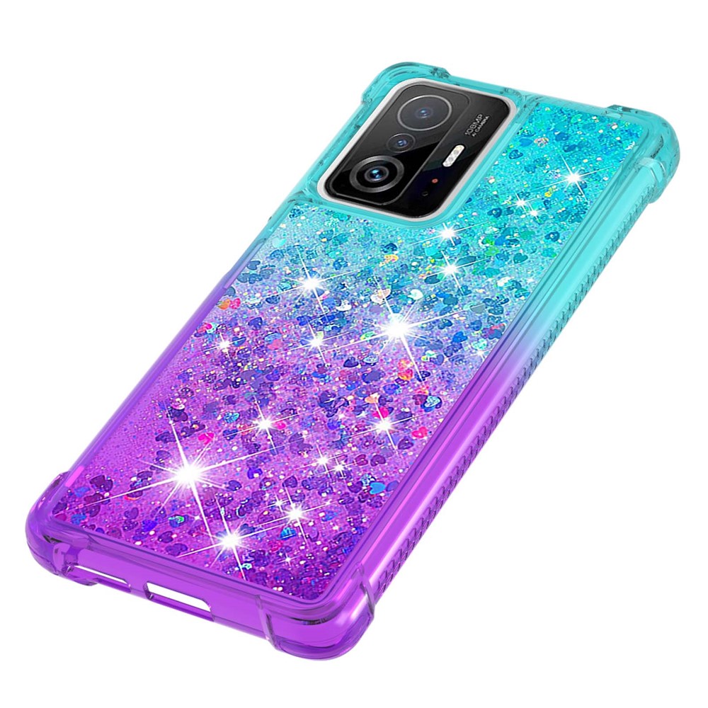 Gradient Quicksand Series Liquid Flowing Sparkle Anti-fall Anti-resistant Soft TPU Phone Case Shell for Xiaomi 11T/11T Pro - Sky Blue/Purple-4