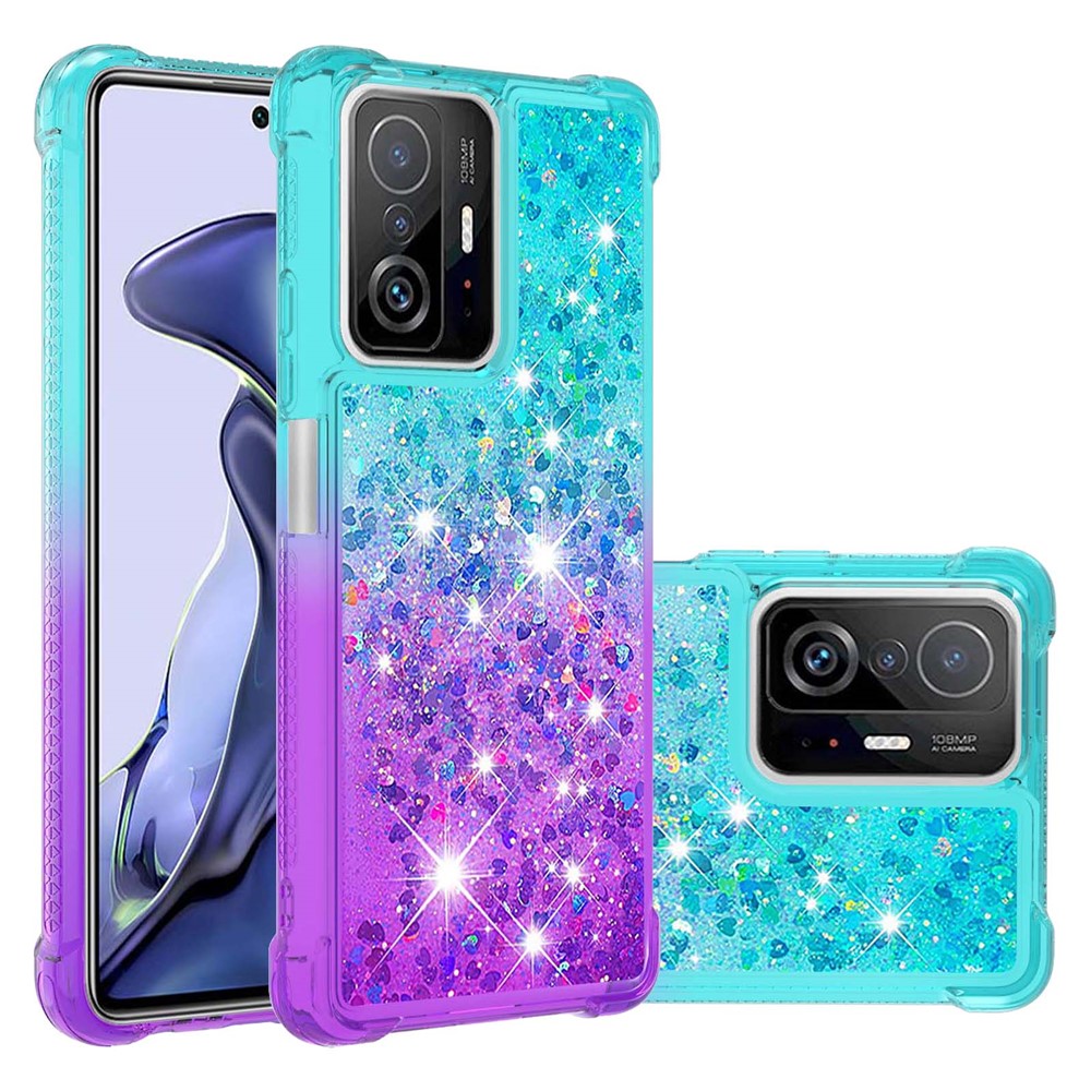 Gradient Quicksand Series Liquid Flowing Sparkle Anti-fall Anti-resistant Soft TPU Phone Case Shell for Xiaomi 11T/11T Pro - Sky Blue/Purple-5