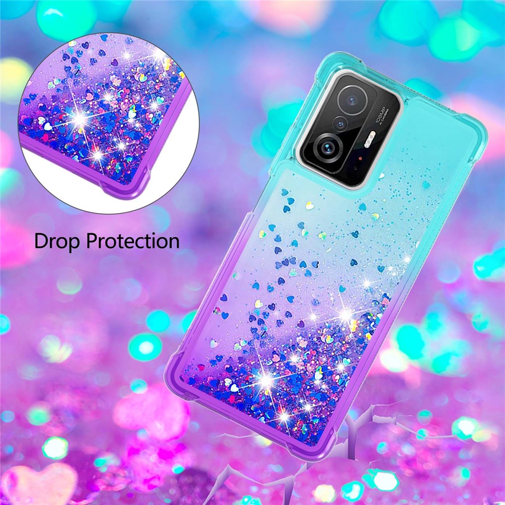 Gradient Quicksand Series Liquid Flowing Sparkle Anti-fall Anti-resistant Soft TPU Phone Case Shell for Xiaomi 11T/11T Pro - Sky Blue/Purple-6