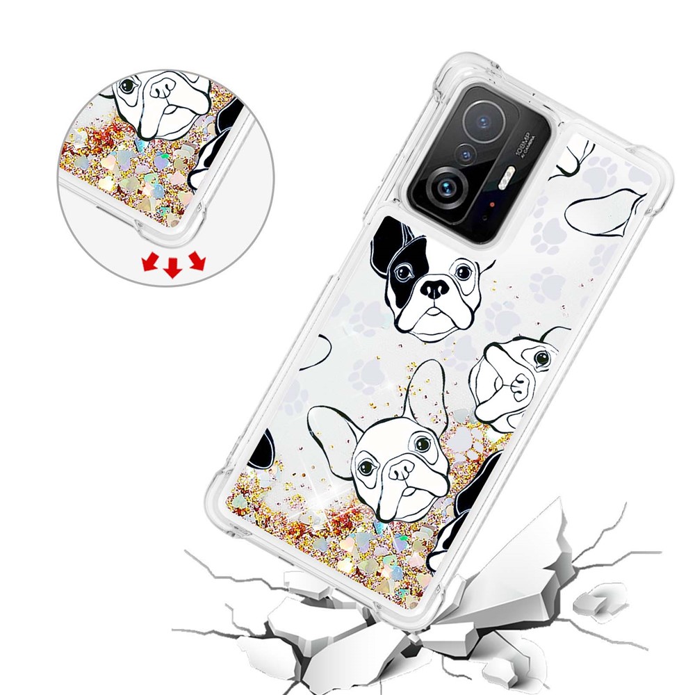 Liquid Quicksand Flowing TPU Phone Case Pattern Printing Shockproof Cover for Xiaomi 11T / 11T Pro - Back/White Puppy-4
