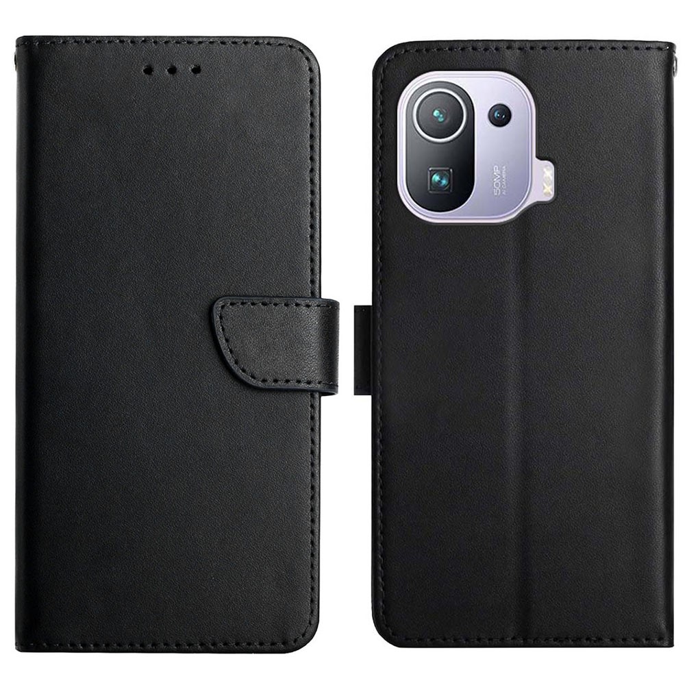 Nappa Texture Case Magnetic Clasp Wallet Stand Fall-resistant Genuine Leather Phone Case for Xiaomi Mi 11 Pro - Black-1