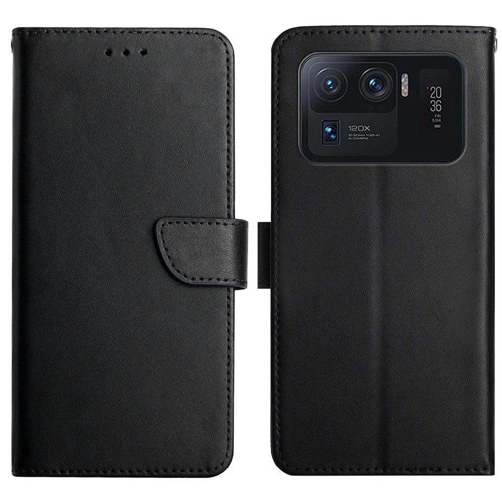 Fully Wrapped Nappa Texture Case Magnetic Clasp Wallet Genuine Leather Phone Case with Stand for Xiaomi Mi 11 Ultra - Black-1