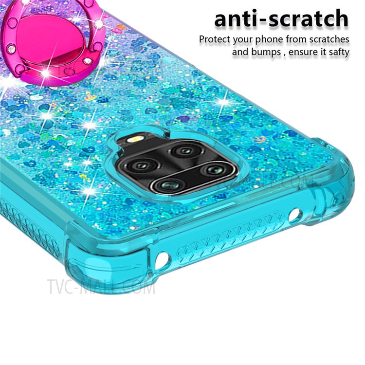 Fashionable Gradient Quicksand TPU Phone Back Cover Liquid Glitter Ring Kickstand Design Phone Case for Xiaomi Redmi Note 9S / Redmi Note 9 Pro / Redmi Note 9 Pro Max - Sky Blue/Purple-5