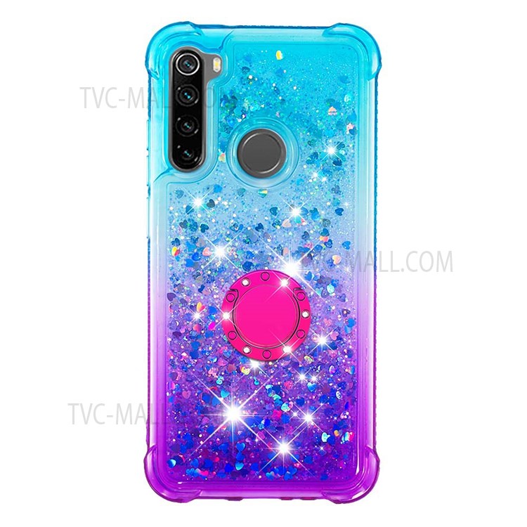 Anti-scratch Ring Kickstand TPU Phone Back Cover Gradient Quicksand Flowing Liquid Design Phone Case for Xiaomi Redmi Note 8 2021 / Redmi Note 8 - Sky Blue/Purple-2