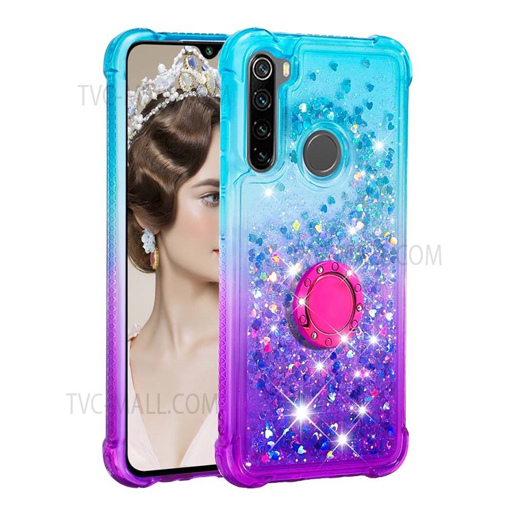 Anti-scratch Ring Kickstand TPU Phone Back Cover Gradient Quicksand Flowing Liquid Design Phone Case for Xiaomi Redmi Note 8 2021 / Redmi Note 8 - Sky Blue/Purple-5