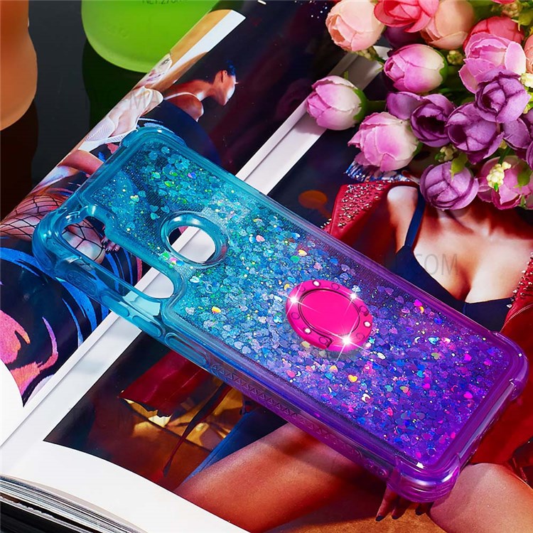 Anti-scratch Ring Kickstand TPU Phone Back Cover Gradient Quicksand Flowing Liquid Design Phone Case for Xiaomi Redmi Note 8 2021 / Redmi Note 8 - Sky Blue/Purple-6
