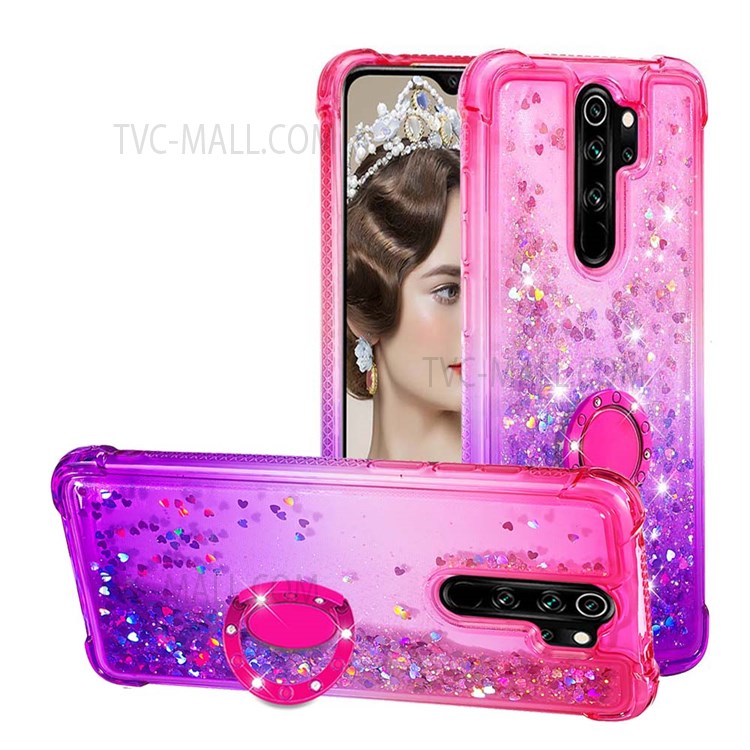 Quicksand Flowing Liquid Glitter Ring Kickstand Design Phone Case TPU Gradient Cover for Xiaomi Mi 8 Pro - Pink/Purple-1