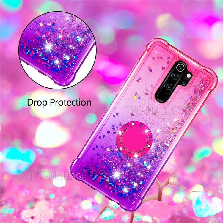 Quicksand Flowing Liquid Glitter Ring Kickstand Design Phone Case TPU Gradient Cover for Xiaomi Mi 8 Pro - Pink/Purple-3