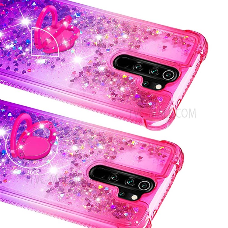 Quicksand Flowing Liquid Glitter Ring Kickstand Design Phone Case TPU Gradient Cover for Xiaomi Mi 8 Pro - Pink/Purple-4