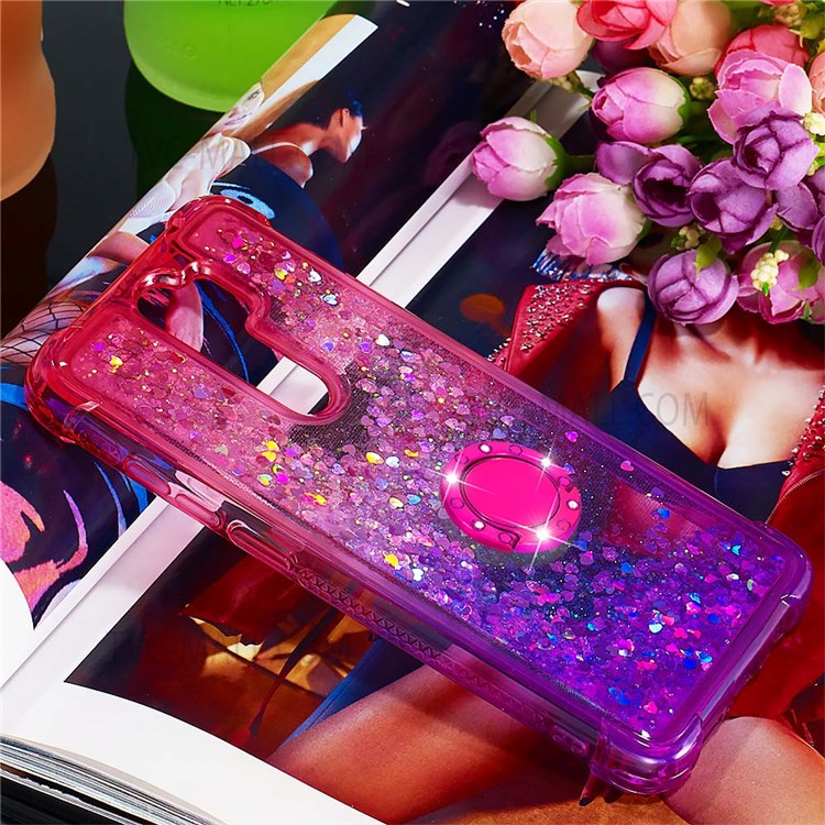 Quicksand Flowing Liquid Glitter Ring Kickstand Design Phone Case TPU Gradient Cover for Xiaomi Mi 8 Pro - Pink/Purple-6