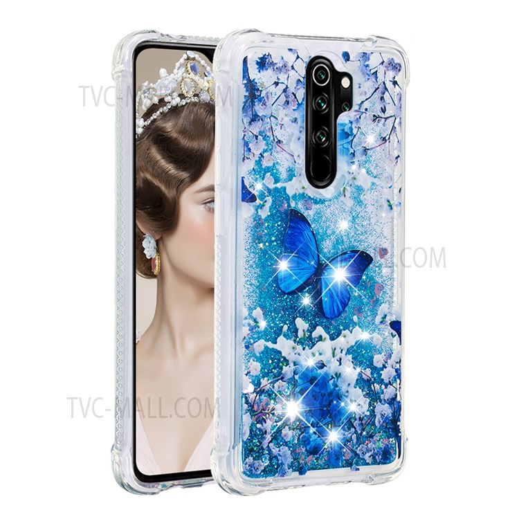 Pattern Printing Quicksand Moving Glitter Case Four Corners Anti-drop Shockproof Soft TPU Shell Cover for Xiaomi Redmi Note 8 Pro - Blue Butterfly-1