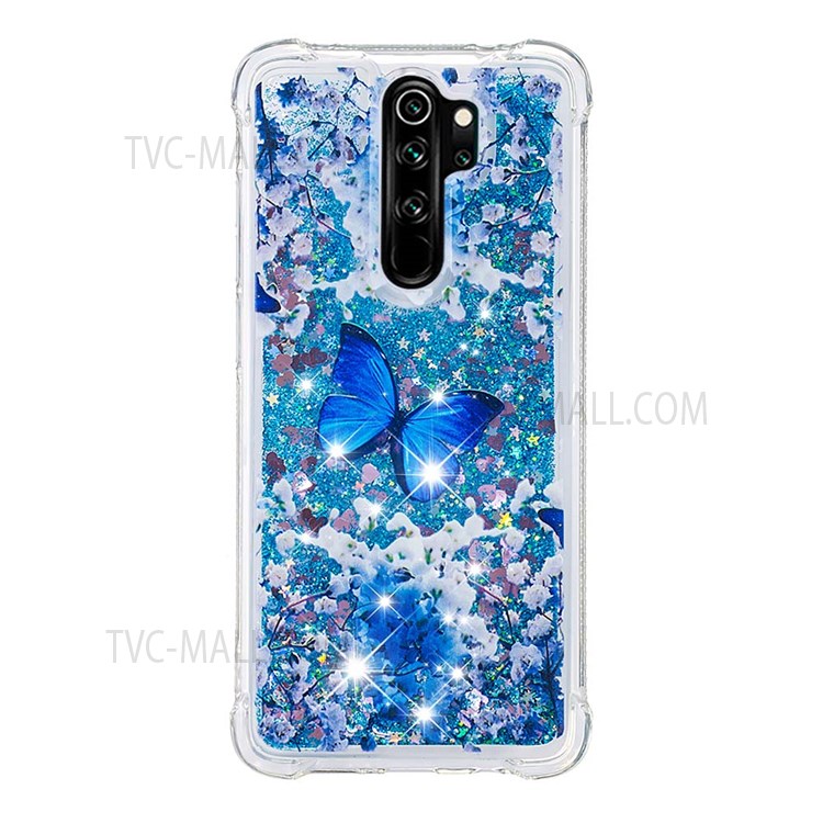 Pattern Printing Quicksand Moving Glitter Case Four Corners Anti-drop Shockproof Soft TPU Shell Cover for Xiaomi Redmi Note 8 Pro - Blue Butterfly-2
