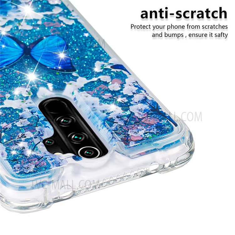 Pattern Printing Quicksand Moving Glitter Case Four Corners Anti-drop Shockproof Soft TPU Shell Cover for Xiaomi Redmi Note 8 Pro - Blue Butterfly-4