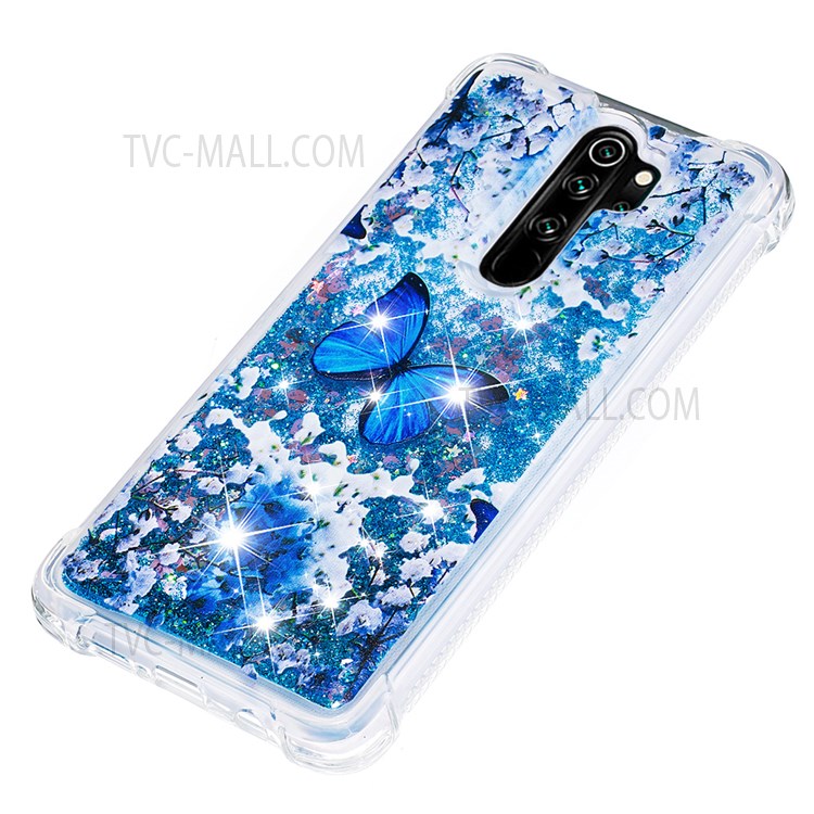 Pattern Printing Quicksand Moving Glitter Case Four Corners Anti-drop Shockproof Soft TPU Shell Cover for Xiaomi Redmi Note 8 Pro - Blue Butterfly-5