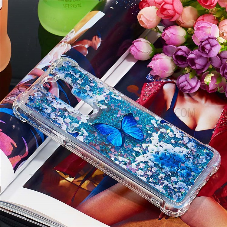Pattern Printing Quicksand Moving Glitter Case Four Corners Anti-drop Shockproof Soft TPU Shell Cover for Xiaomi Redmi Note 8 Pro - Blue Butterfly-7