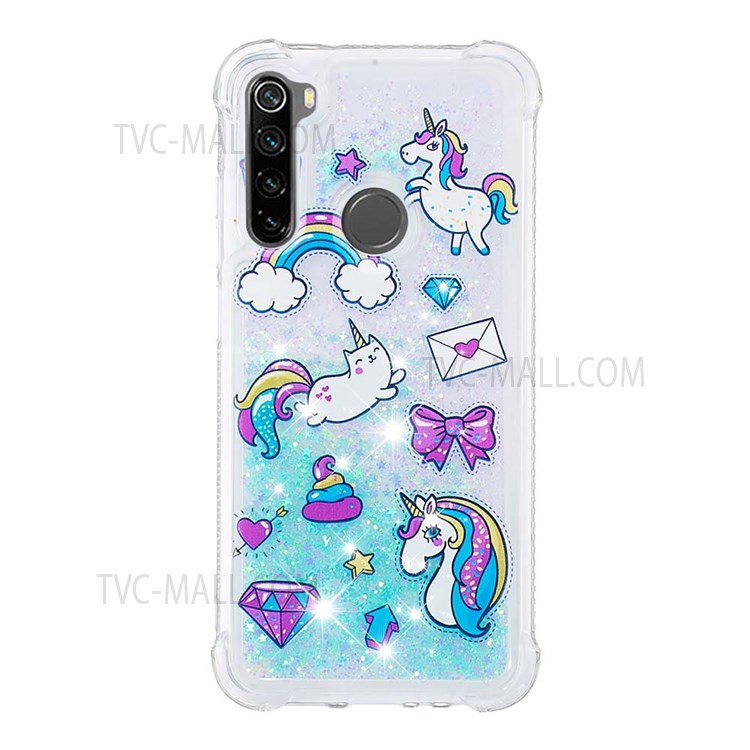 Quicksand Moving Glitter Pattern Printing Well-protected Stylish Case TPU Cover for Xiaomi Redmi Note 8/Note 8 2021 - Unicorns and Cat-2