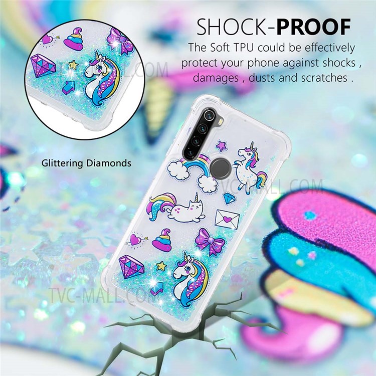 Quicksand Moving Glitter Pattern Printing Well-protected Stylish Case TPU Cover for Xiaomi Redmi Note 8/Note 8 2021 - Unicorns and Cat-3