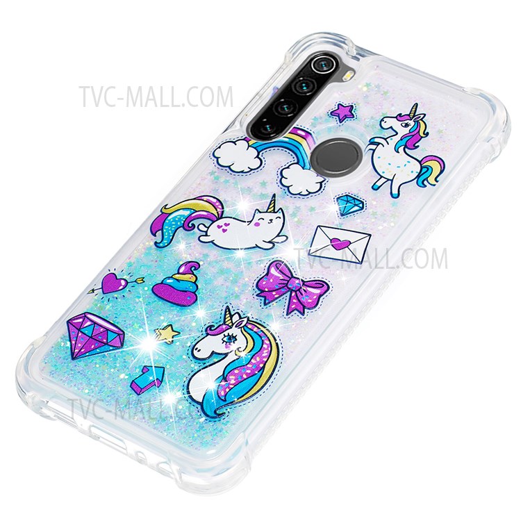 Quicksand Moving Glitter Pattern Printing Well-protected Stylish Case TPU Cover for Xiaomi Redmi Note 8/Note 8 2021 - Unicorns and Cat-5