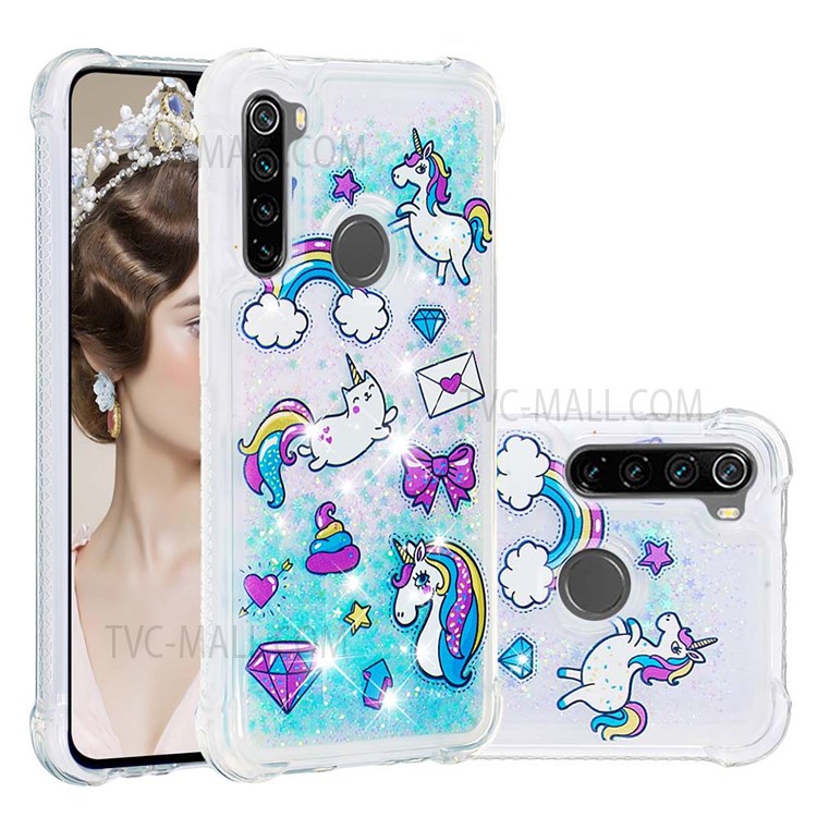 Quicksand Moving Glitter Pattern Printing Well-protected Stylish Case TPU Cover for Xiaomi Redmi Note 8/Note 8 2021 - Unicorns and Cat-6
