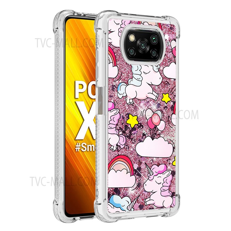 Quicksand Moving Glitter Pattern Printing Scratch-resistant Case TPU Cover for Xiaomi Poco X3 NFC/Poco X3/Poco X3 Pro - Unicorns and Balloon-1