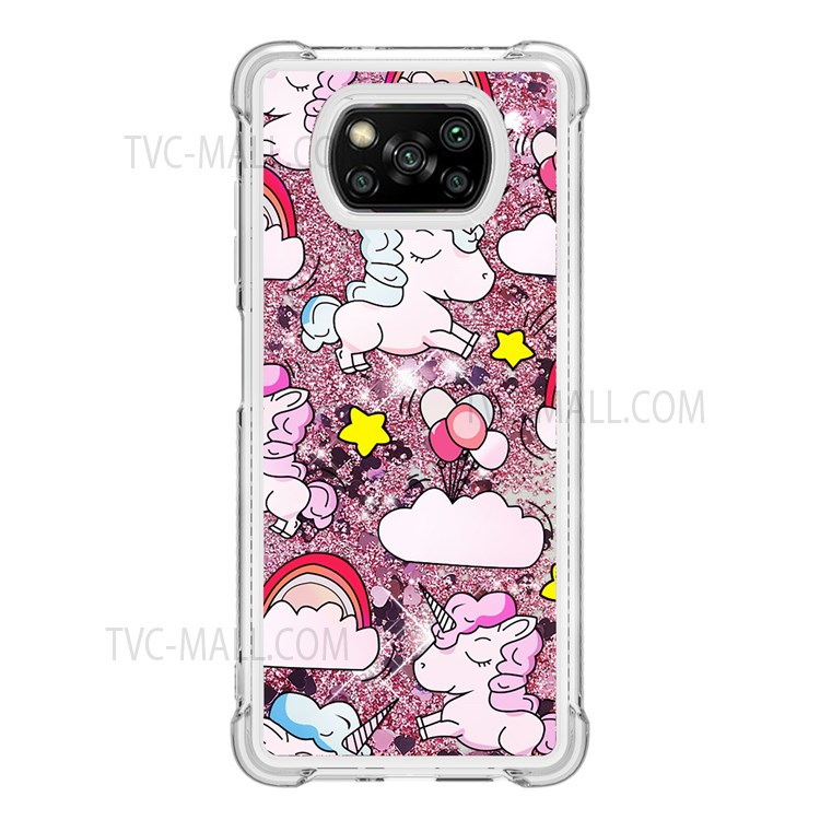 Quicksand Moving Glitter Pattern Printing Scratch-resistant Case TPU Cover for Xiaomi Poco X3 NFC/Poco X3/Poco X3 Pro - Unicorns and Balloon-2