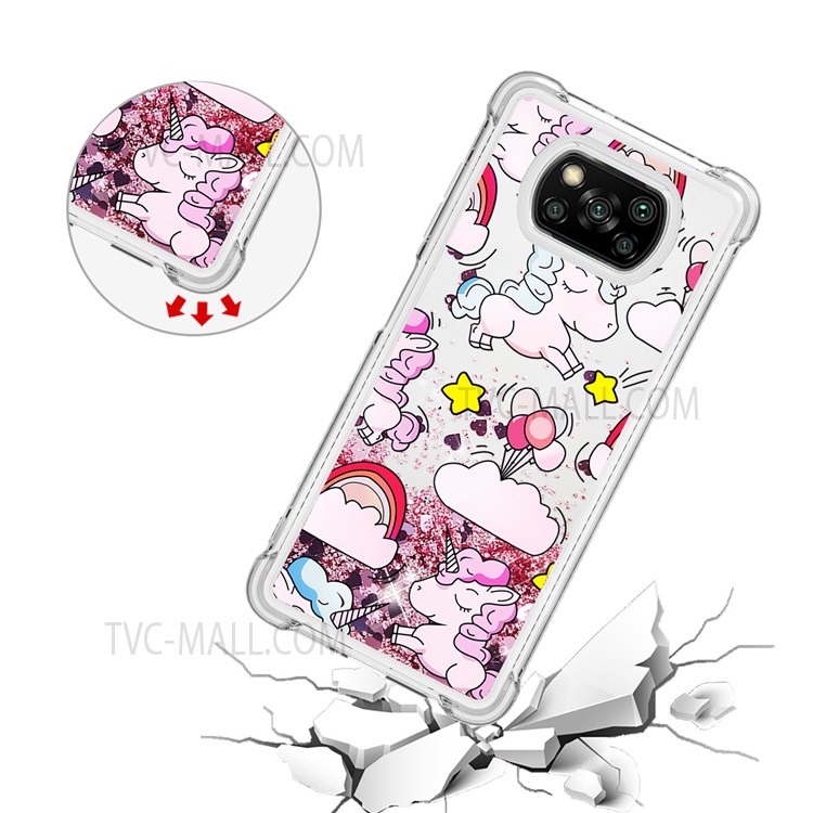 Quicksand Moving Glitter Pattern Printing Scratch-resistant Case TPU Cover for Xiaomi Poco X3 NFC/Poco X3/Poco X3 Pro - Unicorns and Balloon-4