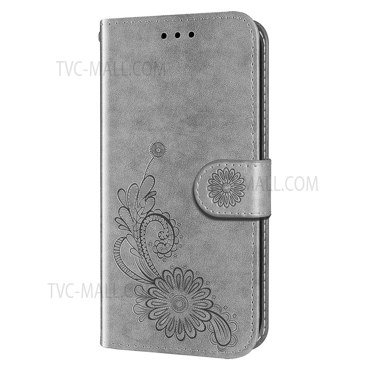 Folio Flip Stand Wallet Leather Phone Case Cover with Imprinting Lace and Lotus Pattern for Xiaomi Redmi Note 11 Pro/Note 11 Pro+ - Grey-3