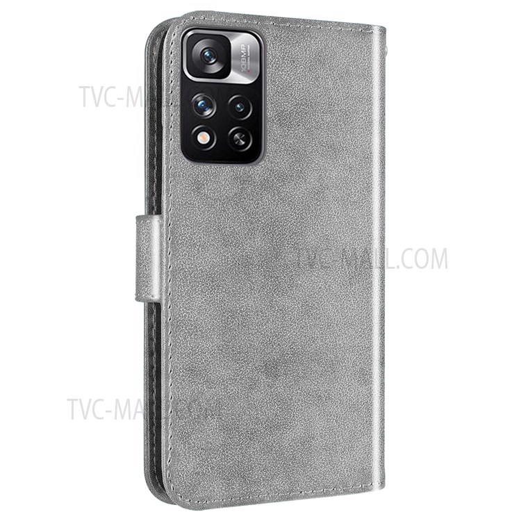 Folio Flip Stand Wallet Leather Phone Case Cover with Imprinting Lace and Lotus Pattern for Xiaomi Redmi Note 11 Pro/Note 11 Pro+ - Grey-4