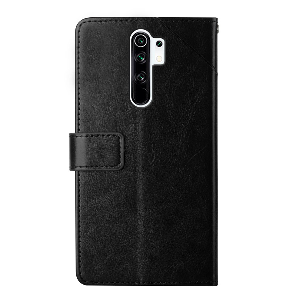 PU Leather Wallet Stand Flip Cover Y-shaped Lines Imprinted Magnetic Closure Scratch-proof Phone Case with Strap for Xiaomi Redmi Note 8 Pro - Black-3