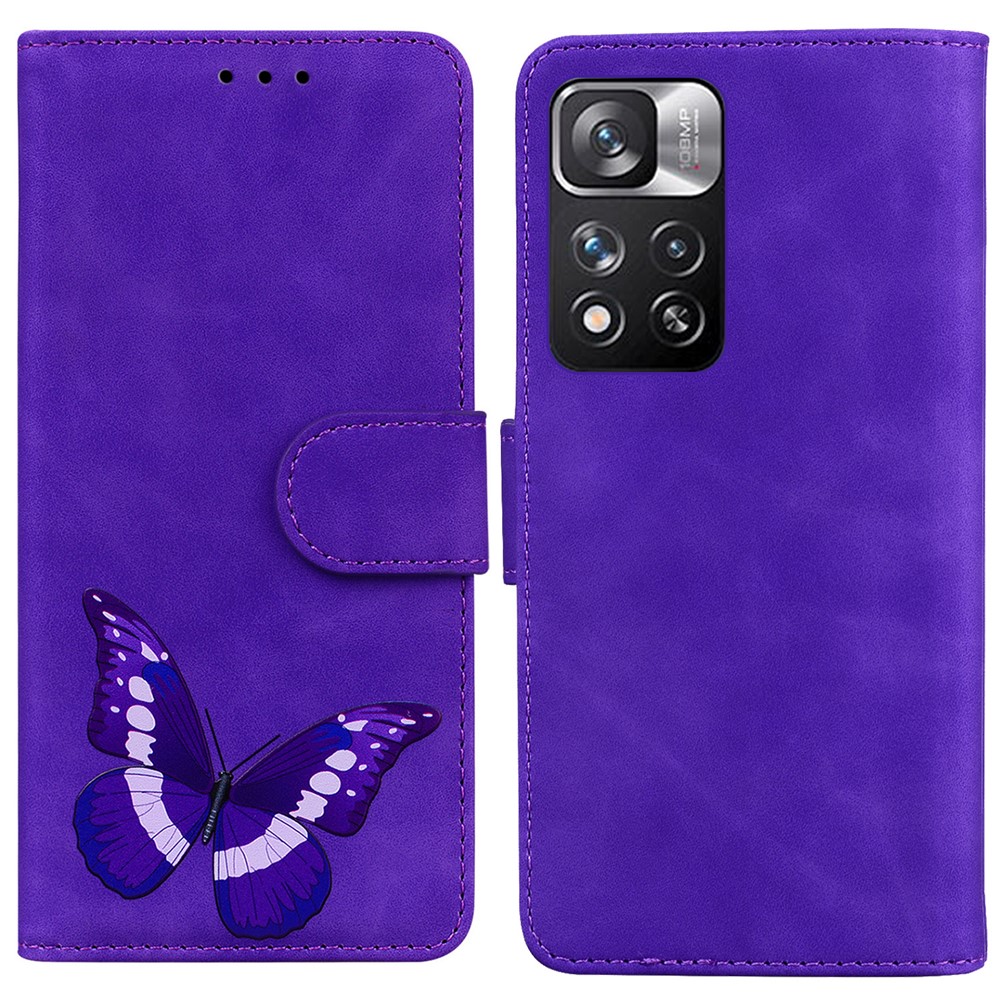 Butterfly Printing Skin-touch PU Leather Flip Cover Dual-sided Magnetic Clasp Wallet Stand Case for Xiaomi Redmi Note 11 Pro/Note 11 Pro+ - Purple-1