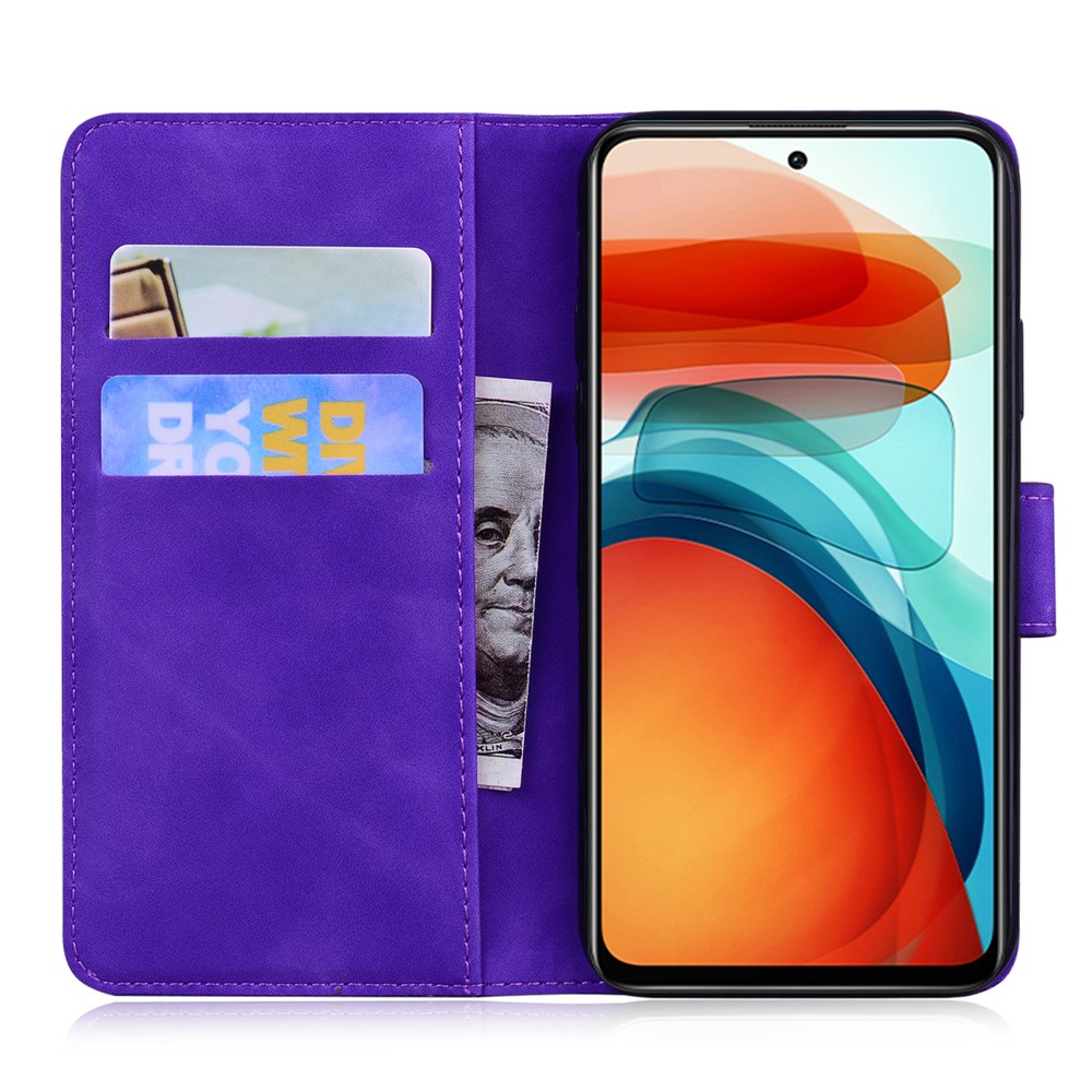 Butterfly Printing Skin-touch PU Leather Flip Cover Dual-sided Magnetic Clasp Wallet Stand Case for Xiaomi Redmi Note 11 Pro/Note 11 Pro+ - Purple-5