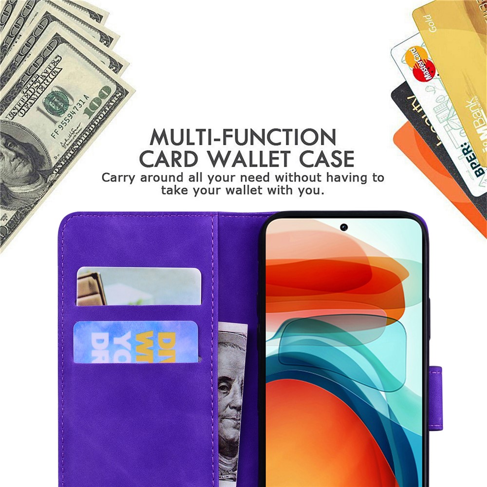 Butterfly Printing Skin-touch PU Leather Flip Cover Dual-sided Magnetic Clasp Wallet Stand Case for Xiaomi Redmi Note 11 Pro/Note 11 Pro+ - Purple-6