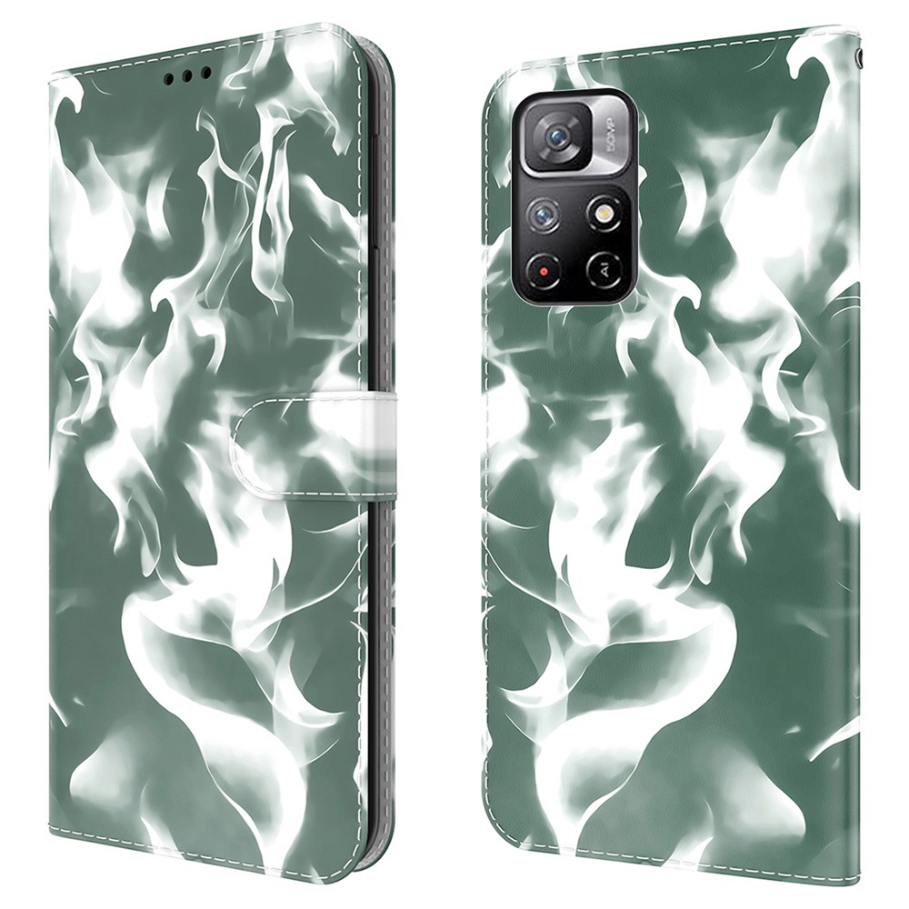 Stylish Fog Pattern Printing Phone Case PU Leather Magnetic Clasp Scratch-resistant Wallet Cover with Stand for Xiaomi Redmi Note 11/Poco M4 Pro 5G - Green-1