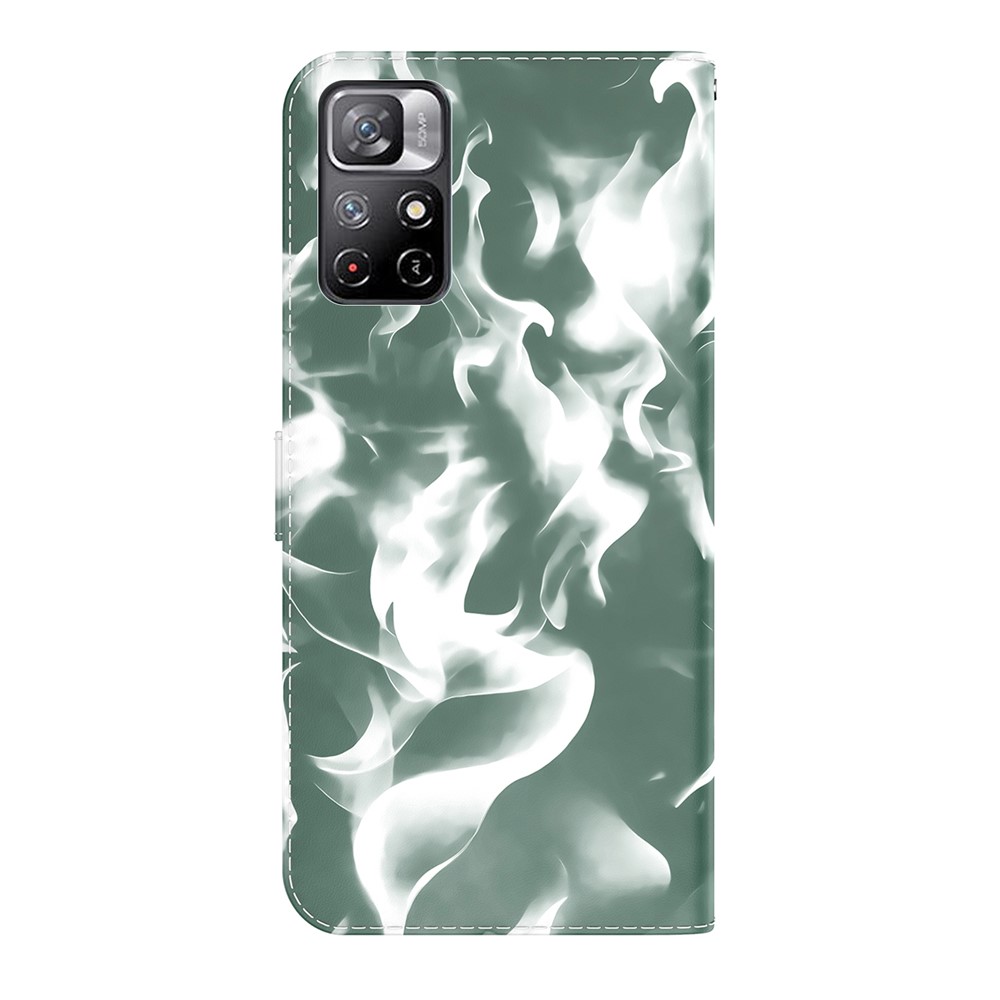 Stylish Fog Pattern Printing Phone Case PU Leather Magnetic Clasp Scratch-resistant Wallet Cover with Stand for Xiaomi Redmi Note 11/Poco M4 Pro 5G - Green-3