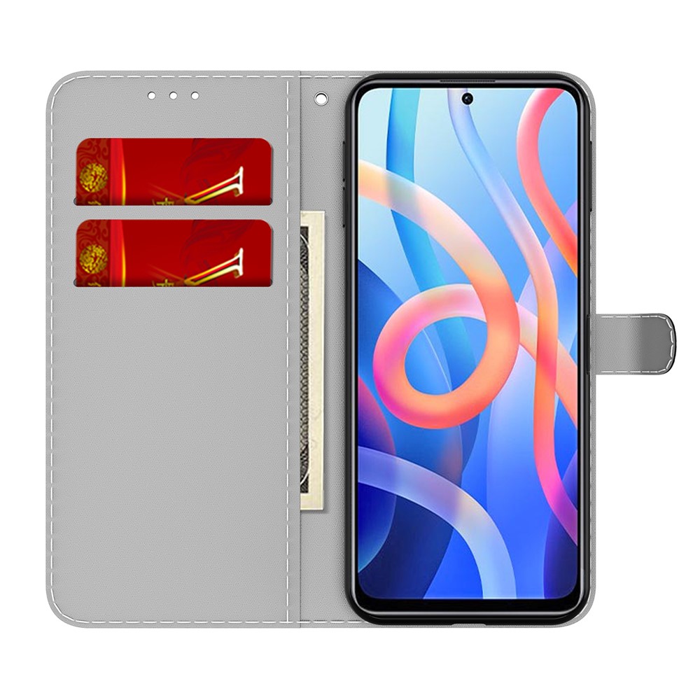 Stylish Fog Pattern Printing Phone Case PU Leather Magnetic Clasp Scratch-resistant Wallet Cover with Stand for Xiaomi Redmi Note 11/Poco M4 Pro 5G - Green-4