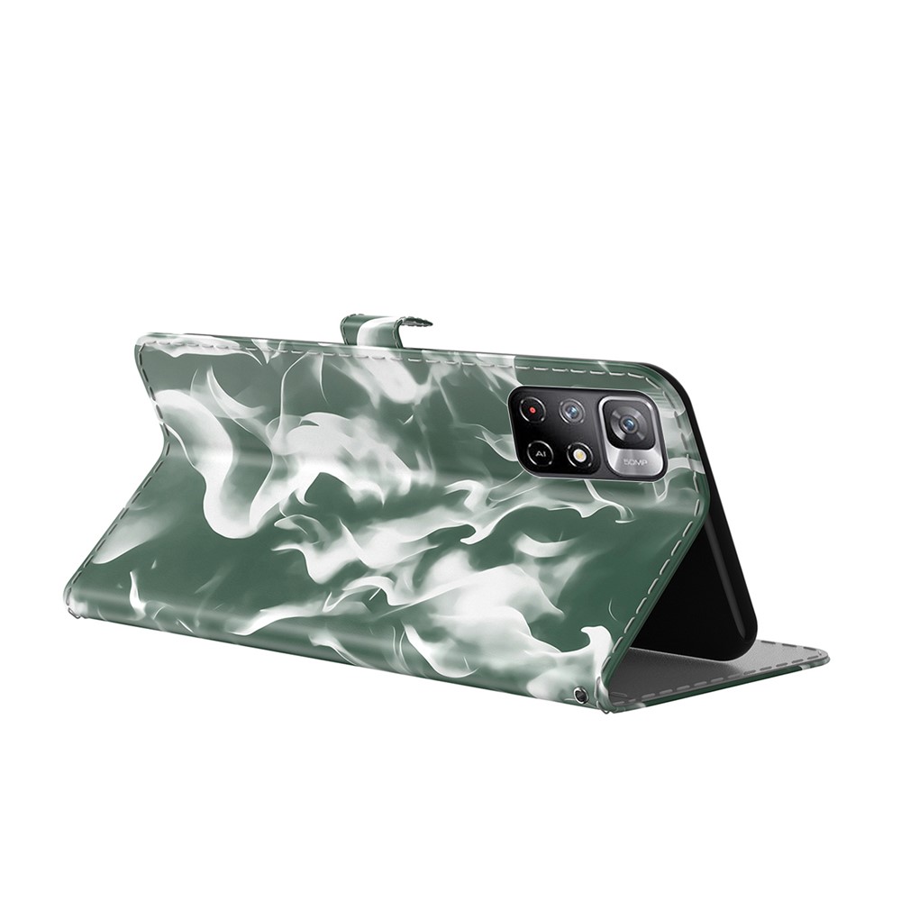 Stylish Fog Pattern Printing Phone Case PU Leather Magnetic Clasp Scratch-resistant Wallet Cover with Stand for Xiaomi Redmi Note 11/Poco M4 Pro 5G - Green-5